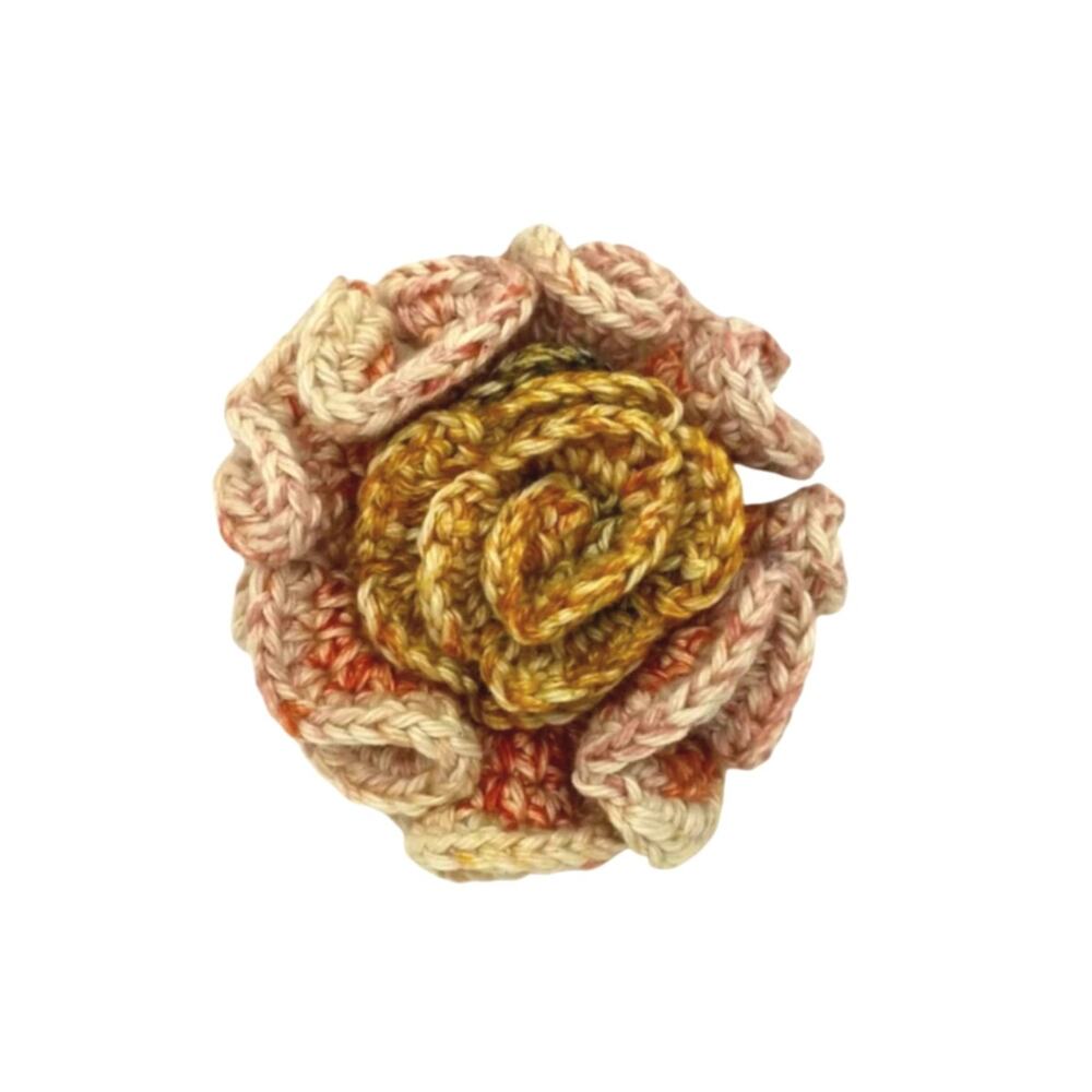 Crochet Floral Brooch Hand Crafted Swirl Pin Brown Rust Ombre Yarn Colorful New